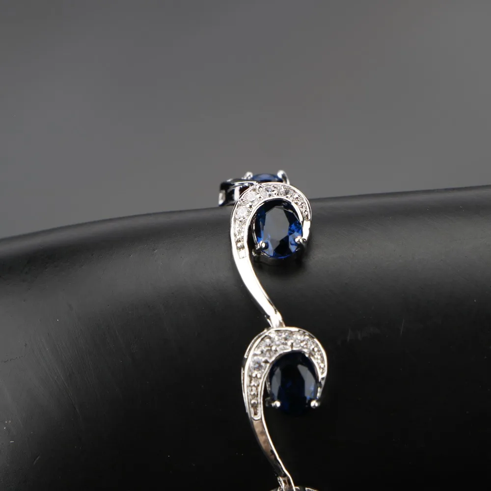 Egg Dark Blue Luxury Cubic Zirconia Silver 925 Bracelets For Women Sterling Silver Jewelry length 18 CM Free Gift Box