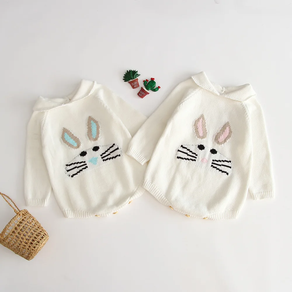 

Ins Toddler Girls Boys Cartoon Knitted Cotton Rompers Cute Rubbit Rompers Autumn Clothes