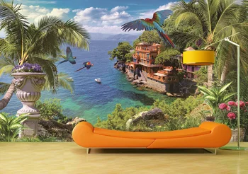 

Custom Wallpaper Murals Fantasy Coastal Town Self Adhesive Vinyl Wall Sticker Wall Paper Art Wall Painting Living Room