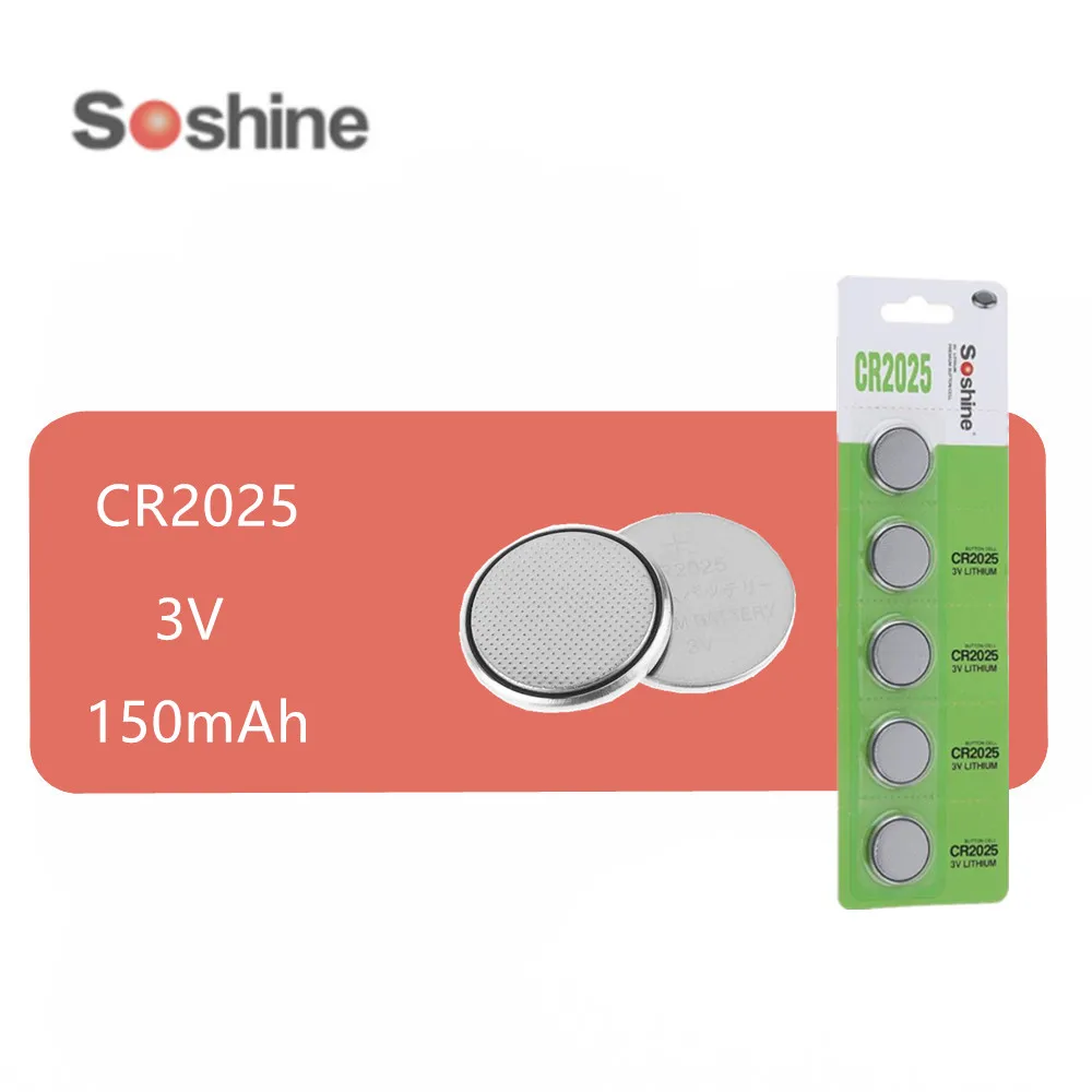 5шт./упак. 100% оригинальный литий-ионный аккумулятор SOSHINE CR2025 150 мАч 3 В (1 упаковка из