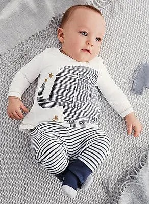

Baby Toddler Infant Boy Lovely Elephant Tops Striped Pants Outfit Set Clothes