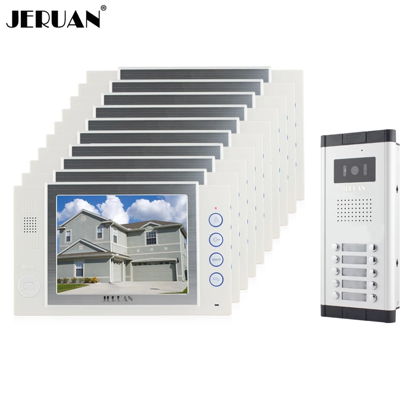 

JERUAN Brand New Apartment Intercom 8`` LCD Video Door Phone Doorbell intercom System for 10 house 1V10+8GB card+free shipping