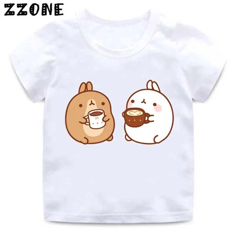 Одежда для мальчиков и девочек мультфильм «моланг» и Piupiu Футболка с принтом детская одежда милый кролик моланг Банни Забавный одежда летняя футболка для малышей, HKP5217 - Цвет: whiteI