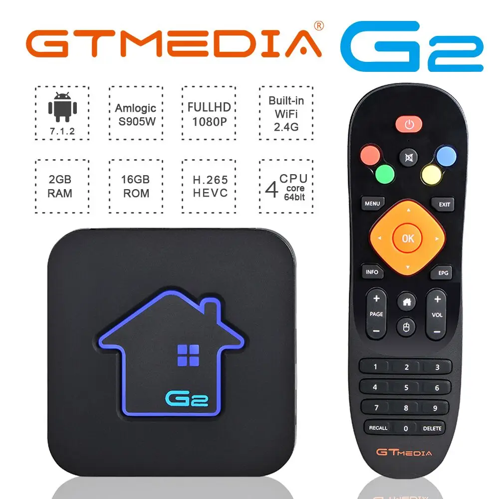 

GTmedia G2 Tv Box decoder 2GB RAM 16GB ROM S905W Android 7.1 DRM Widevine L1 4K HD 2.4G Built In Wifi Set Top Box IPTV Netflix