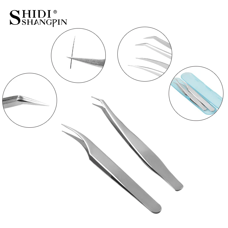 

SHIDISHANGPIN 1/2pcs Eyelash Extensions Tweezers Curved + Straight Stainless Tweezers for Eyelash Extension Beauty Makeup Tools