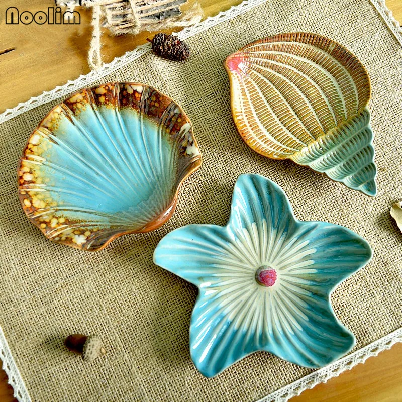

NOOLIM Creative Mediterranean Fashion Ceramic Fruit Plate Small Dish Soap Box Starfish Sea Shell Conch Ornaments