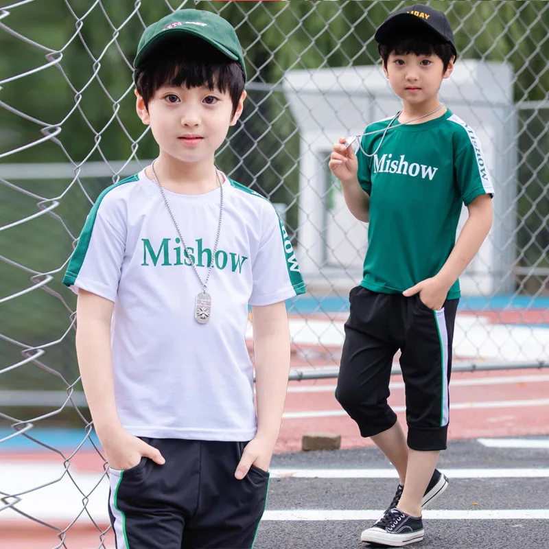 

Summer Clothing Sets for Boys 2019 Cotton Big Boy Shirts Pants 2Pcs Casual Striped Boys Suits Teenager Children Clothing 4-16T