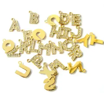 

About 12mm A-Z rhinestones gold color hang letter 260pcs/lot DIY Alphabet pendant fit for necklace keychains making