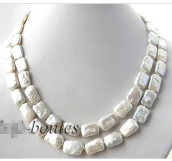 

Free Shipping **2Strands 18'' 10mm Rectangle White Coin Freshwater Pearl Necklace
