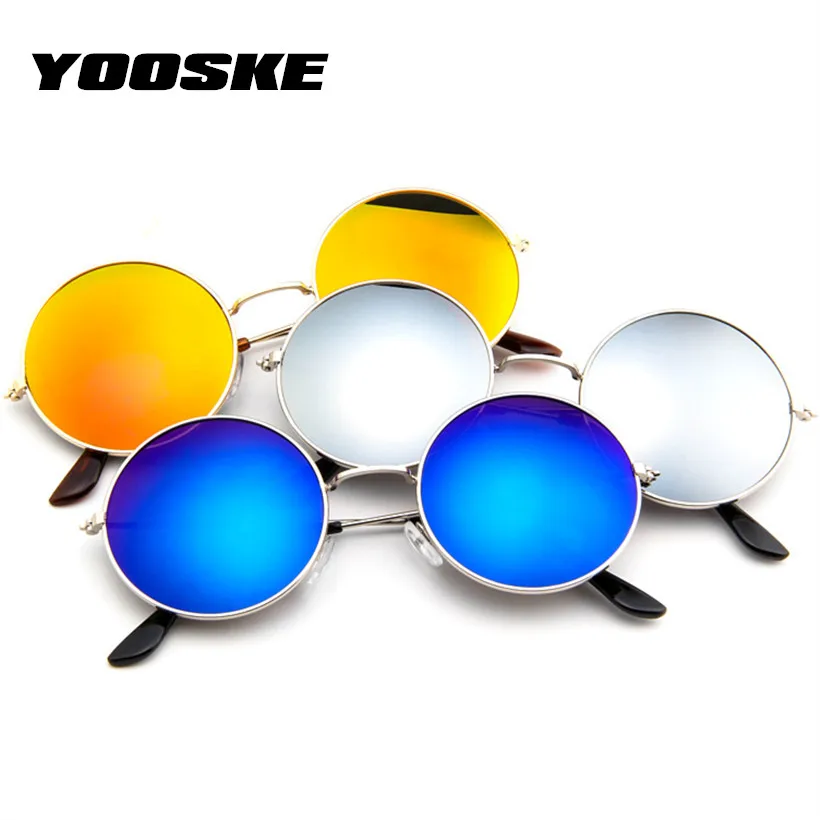 YOOSKE, круглые солнцезащитные очки, для женщин и мужчин, Ретро стиль, металлическая оправа, солнцезащитные очки, женские, мужские, Ретро стиль, зеркальные очки