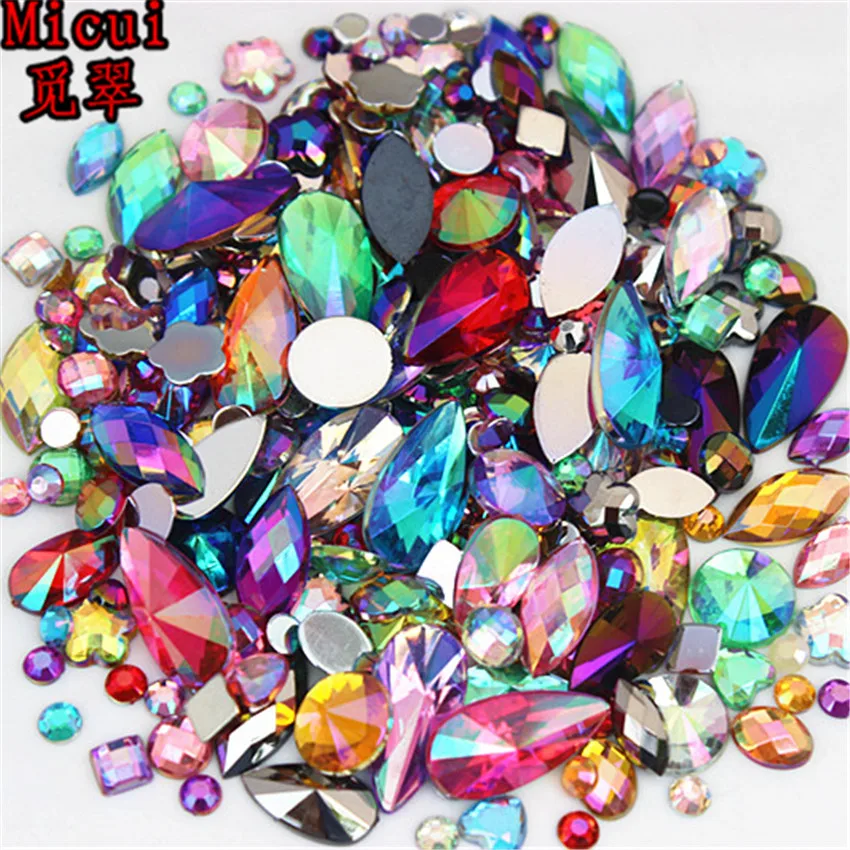 18g About 300pcs Mixed Shape Sizes AB Acrylic Rhinestones 3D Nail Art Rhinestones Non Hotfix Flatback Stones Decorations MC4000