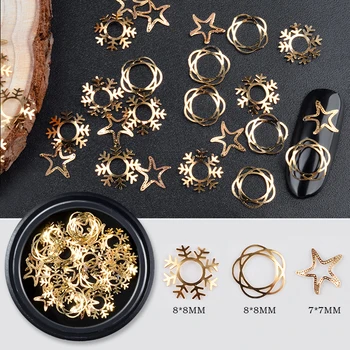 

1 Box Christmas Mixed 3D Gold Nail Sequins Nail Art Decoration Snowflake Star Flower Designs DIY Tiny Slice Nail Accessories