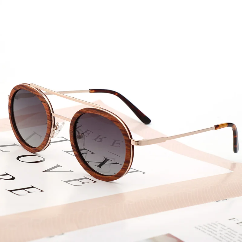 

2019 New Handmade Wood Fashion Women Polarized Sunglasses Round UV400 Lens Outdoor Beach Glasses With Wooden Box Gafas de sol