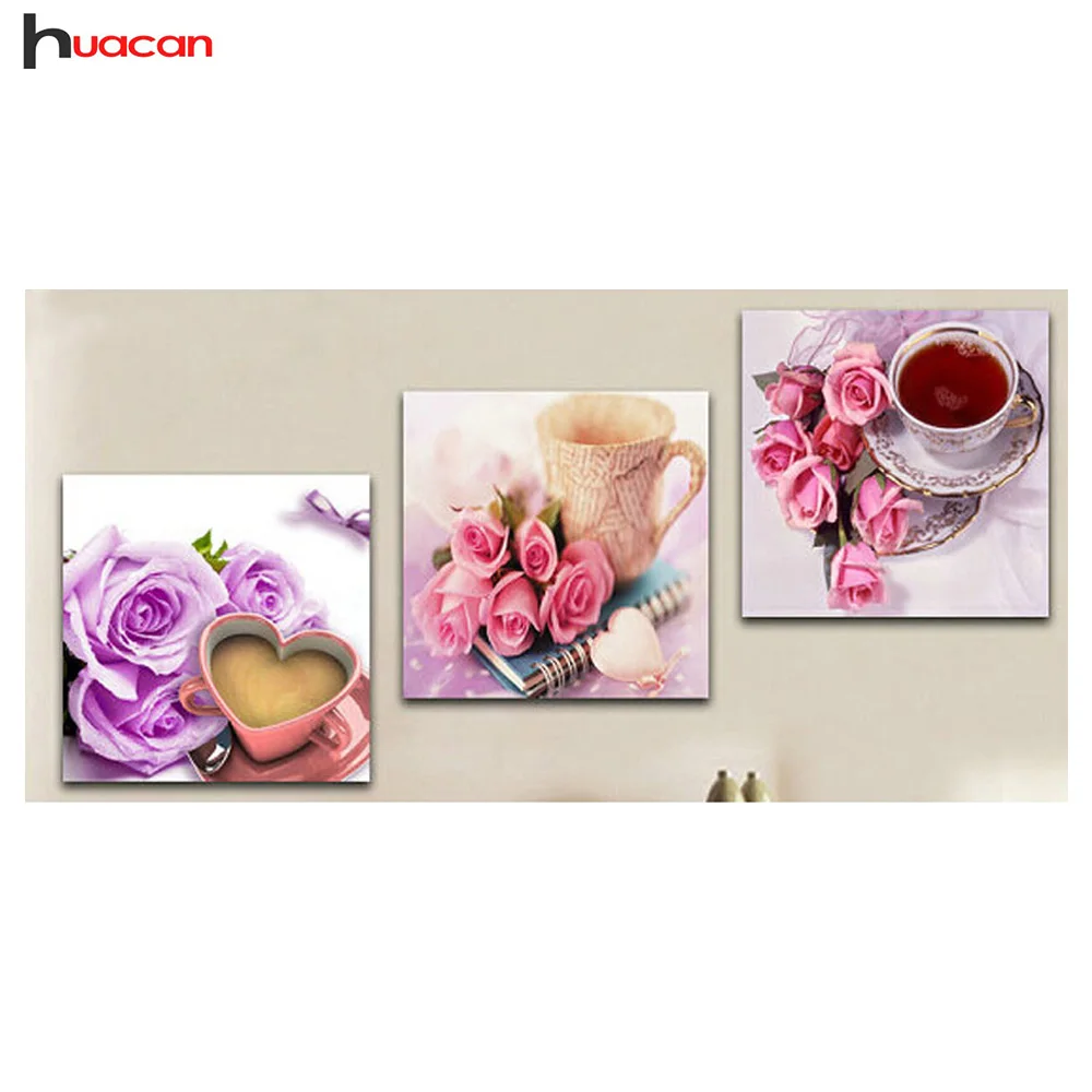 

rose flower paitnings 30x30cmx3pcs kits triptych poainting needlework diy cross stitch diamond embroidery wedding decoration