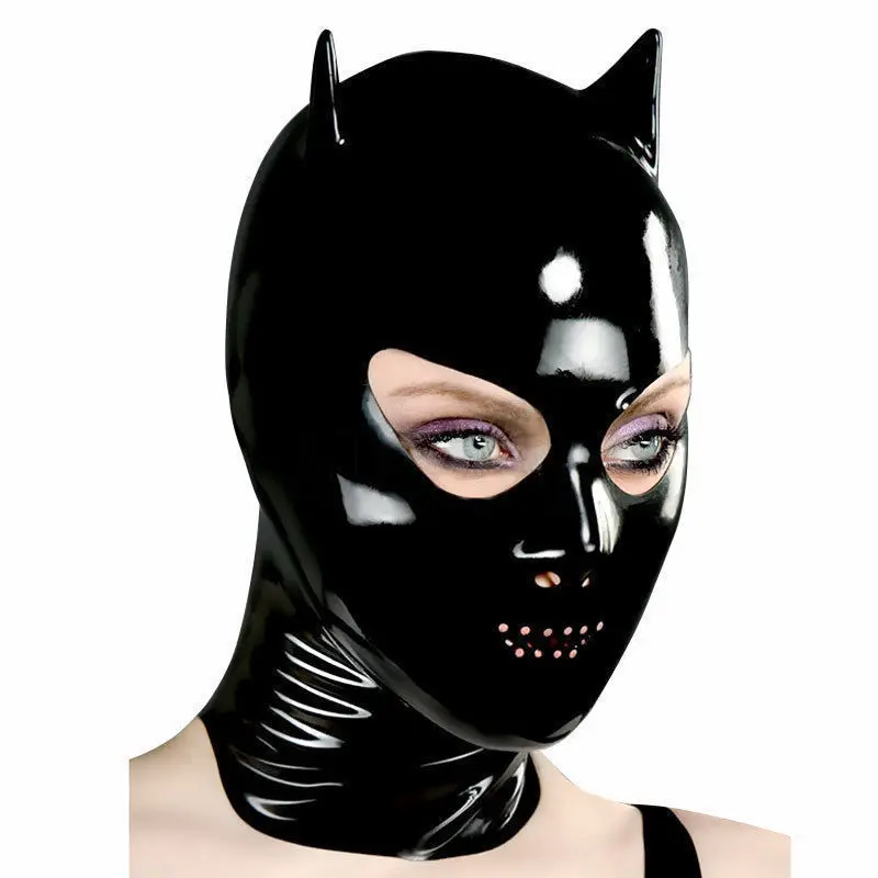 Latex Gummi Hoods Full Face Mask With Breathing Bag Unique BDSM Customized 0.4mm