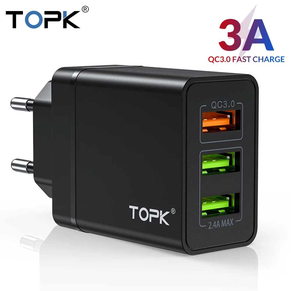 TOPK B348Q Quick Charge 3,0 USB зарядное устройство QC3.0 Быстрая зарядка мульти зарядное устройство для samsung S10 Xiaomi Mi9 дорожное настенное зарядное устройство для телефона