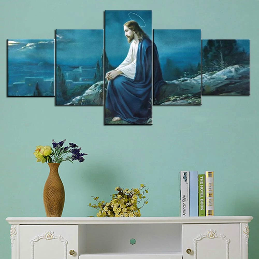 Jesus Picture Wall Art for Living Room Christian Painting 5 Panels ...