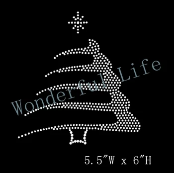 

Free shipping Christamas Tree white clear crystal Iron On Rhinestone Crystal Transfer Hotfix image for snowing