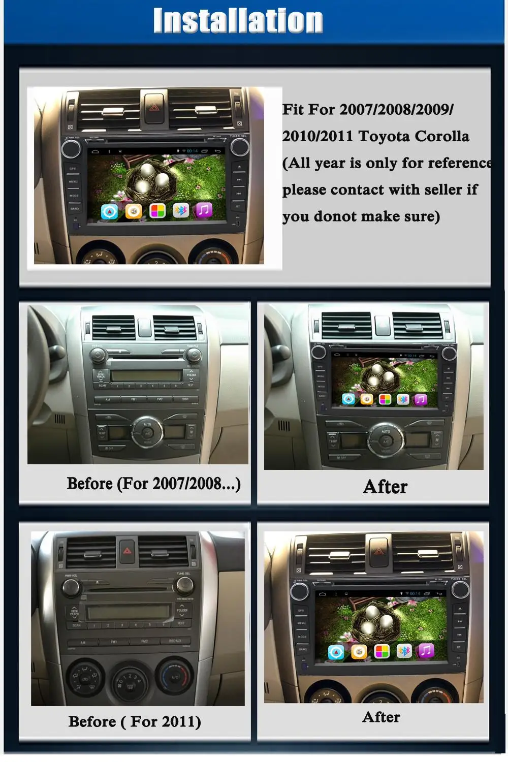 Top YILUZHE Double 2 Din 1024*600 Quad Core Android 8.01 Car DVD GPS Navigation For Toyota Corolla 2007-2013 Car Head Unit 1