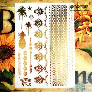 

Large golden coconut tree pineapple Temporary Tattoo Body Art Flash Tattoo Sticker 21*15cm Waterproof Henna Fake Tatoo Selfie
