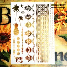 Large golden coconut tree pineapple Temporary Tattoo Body Art Flash Tattoo Sticker 21*15cm Waterproof Henna Fake Tatoo Selfie