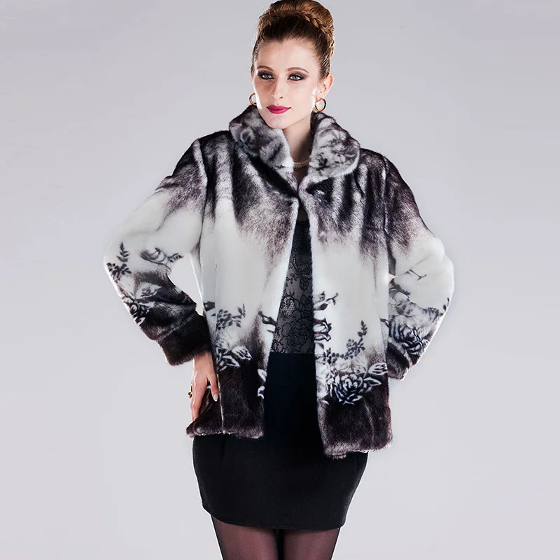 Толстое теплое пушистое пальто из искусственного меха Женское зимнее пальто с отложным воротником с принтом градиентного цвета модные куртки верхняя одежда размера плюс 5X