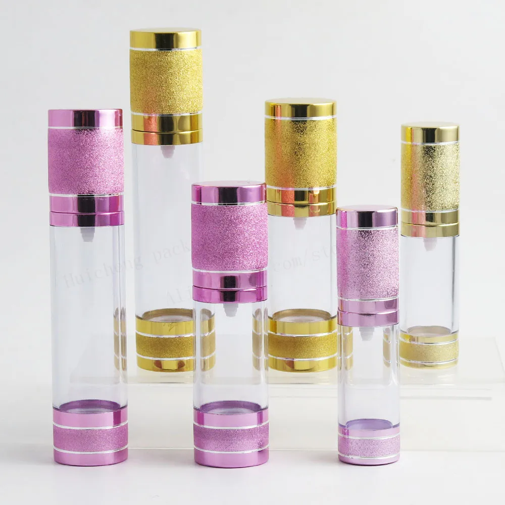 

200 x 15ml 30ml 50ml Gold Pink Travel Refillable Bottles Portable Airless Pump Dispenser Bottle For Travel Lotion Containers