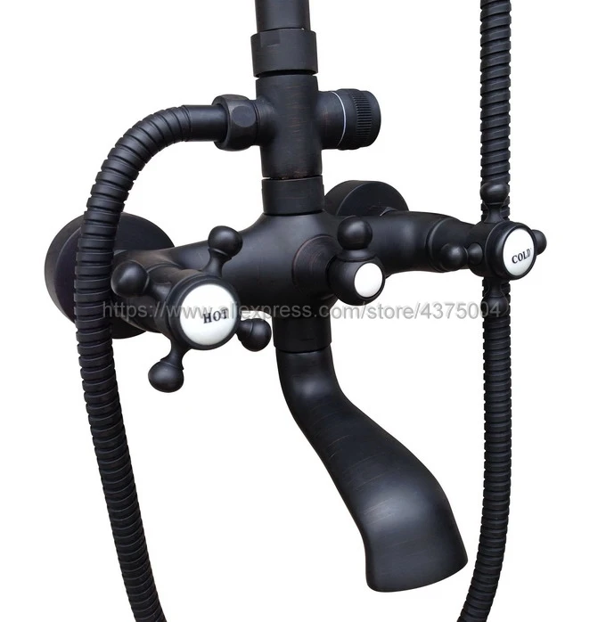 Oil Rubbed Bronze 8" Shower Set Dual Handle Wall Mounted Bathroom Shower Faucet kit with Handshower Tub Spout Nhg605