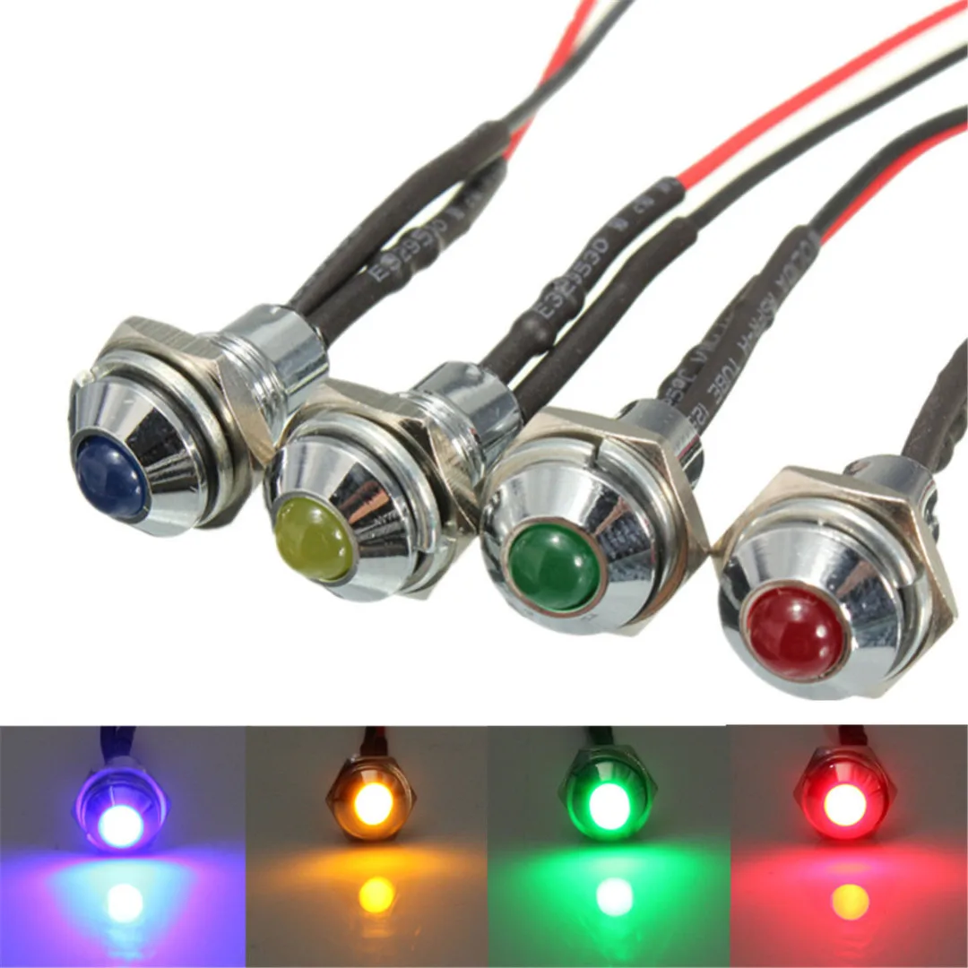 1pcs 12V 8mm Metal Waterproof Car Truck LED Indicator Pilot Dash Light Lamp