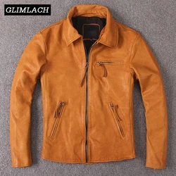 Vintage estilo japonés genuino cuero de vaca chaquetas de los hombres cremalleras de la marca de lujo de alta calidad de cuero de vaca de cuero Slim chaqueta abrigos Vintage estilo japonés genuino cuero de vaca chaquetas de los hombres cremalleras de la marca de lujo de alta calidad de cuero de vaca de cuero Slim chaqueta abrigos