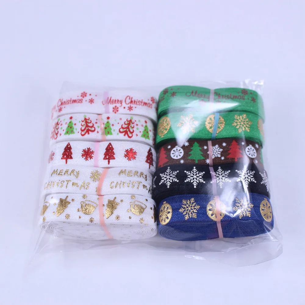 

20yards/lot 2yards each pattern Free shipping 5/8''fold over elastic FOE Christmas printed headband headwear hair band diy