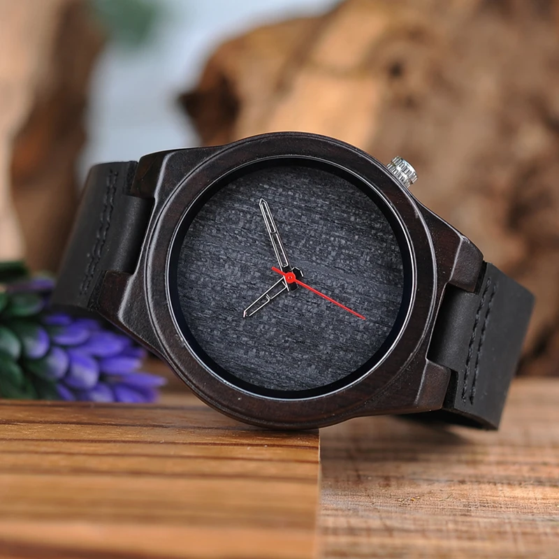 BOBO BIRD L-B10 Men's Red Second Hand Wooden Watch Fashion Ebony Casual Antique Clock as a Gift for Men Customize Watches