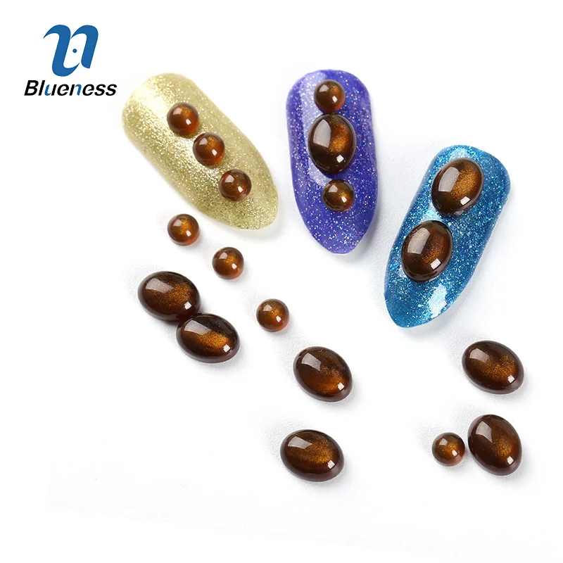

Blueness 20Pcs/Pack Amber Color Nail Art Decorations Fashion Half Round Nail Rhinestones Semi Ellipse Charms Nails Accessories