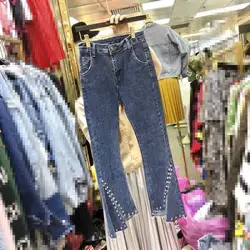 2018 новые осенние Для женщин сплошной женские джинсовые шорты модные корсажный бисерный джинсовые штаны сексуальные Разделение узкие
