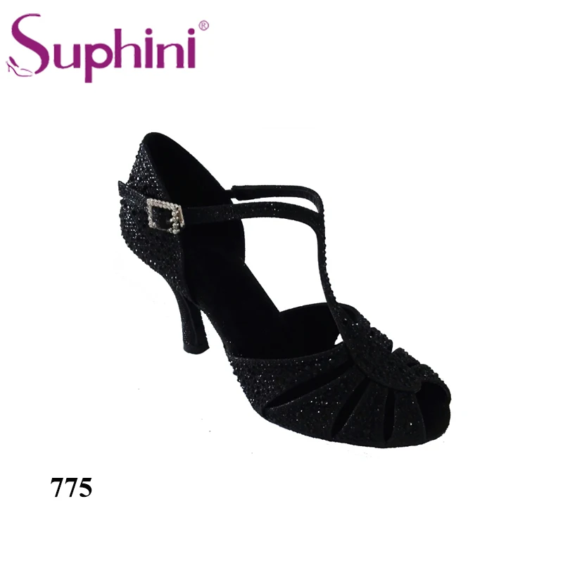 Latin dance shoes suphini dropshipping gold black glitter luxury gloss