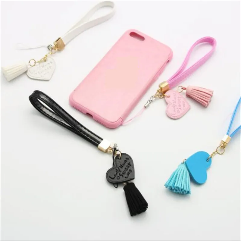Leather Heart Tassel Weaving Lanyard Neck Strap for keys ID Card Mobile Phone Straps USB Badge Holder DIY Hang Rope 20cm