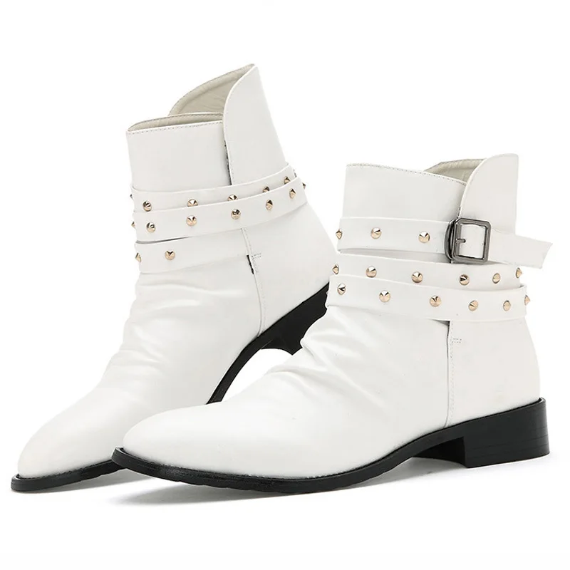 white ankle boots with buckles