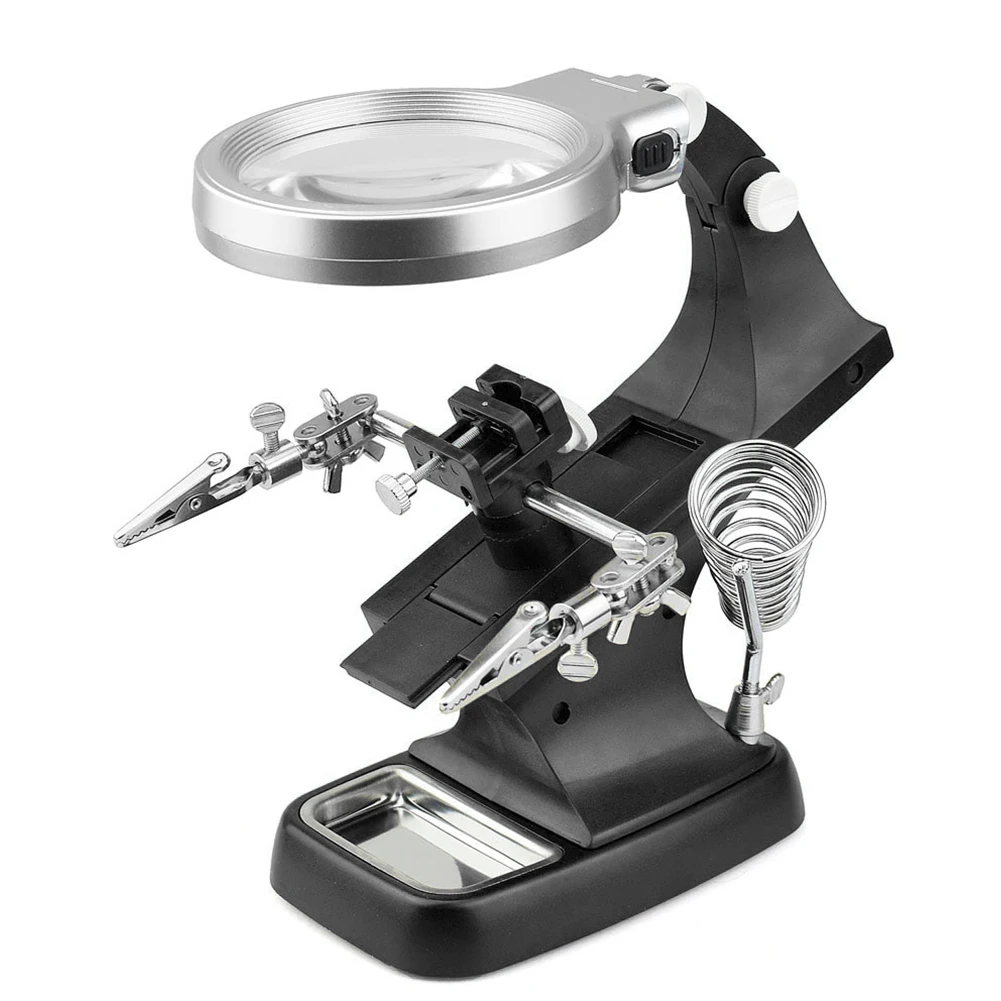 

Magnifier Auxiliary Clamp Helping Hand Soldering Alligator Clip Desktop Led Illuminated Stand Magnifying Glass