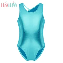 Детские спортивные комбинезоны для девочек-подростков без рукавов с открытой спиной с бретелями блестящие балетные и гимнастические комбинезон-трико