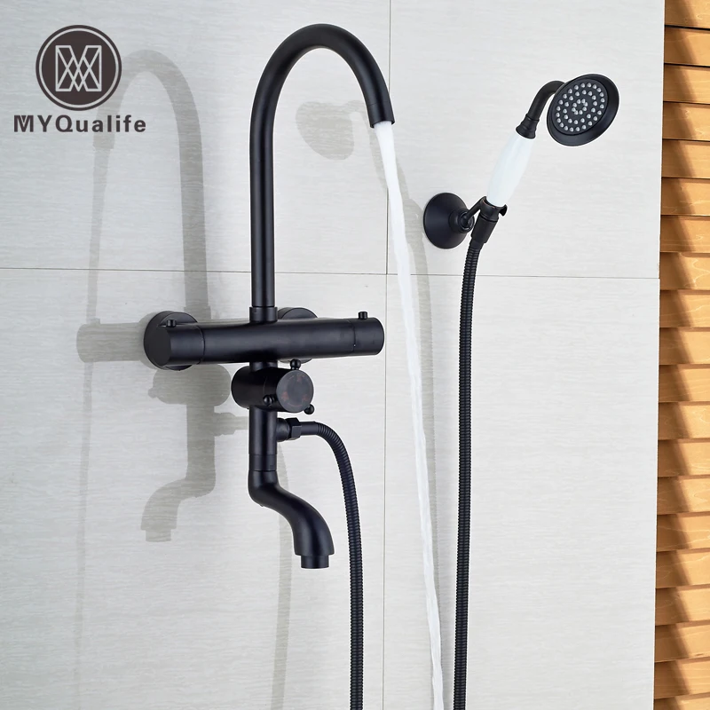 Modern Thermostatic Mixer Shower Faucet Set Dual Handle Temperature