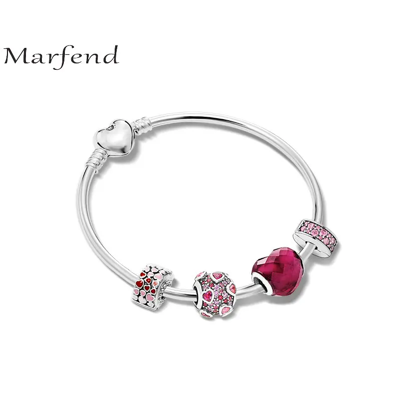 

Marfend 2018 Fashion Jewelry Love Charm Bracelets &heart Bangles For Women Crystal Beads Fit Marfend Bracelet