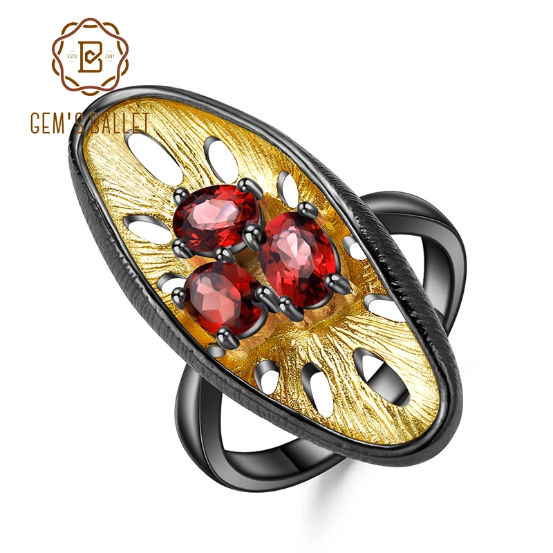 

GEM'S BALLET 1.54Ct Natural Red Garnet 925 Sterling Silver Gemstones Ring Original Handmade Lemon Finger Rings for Women