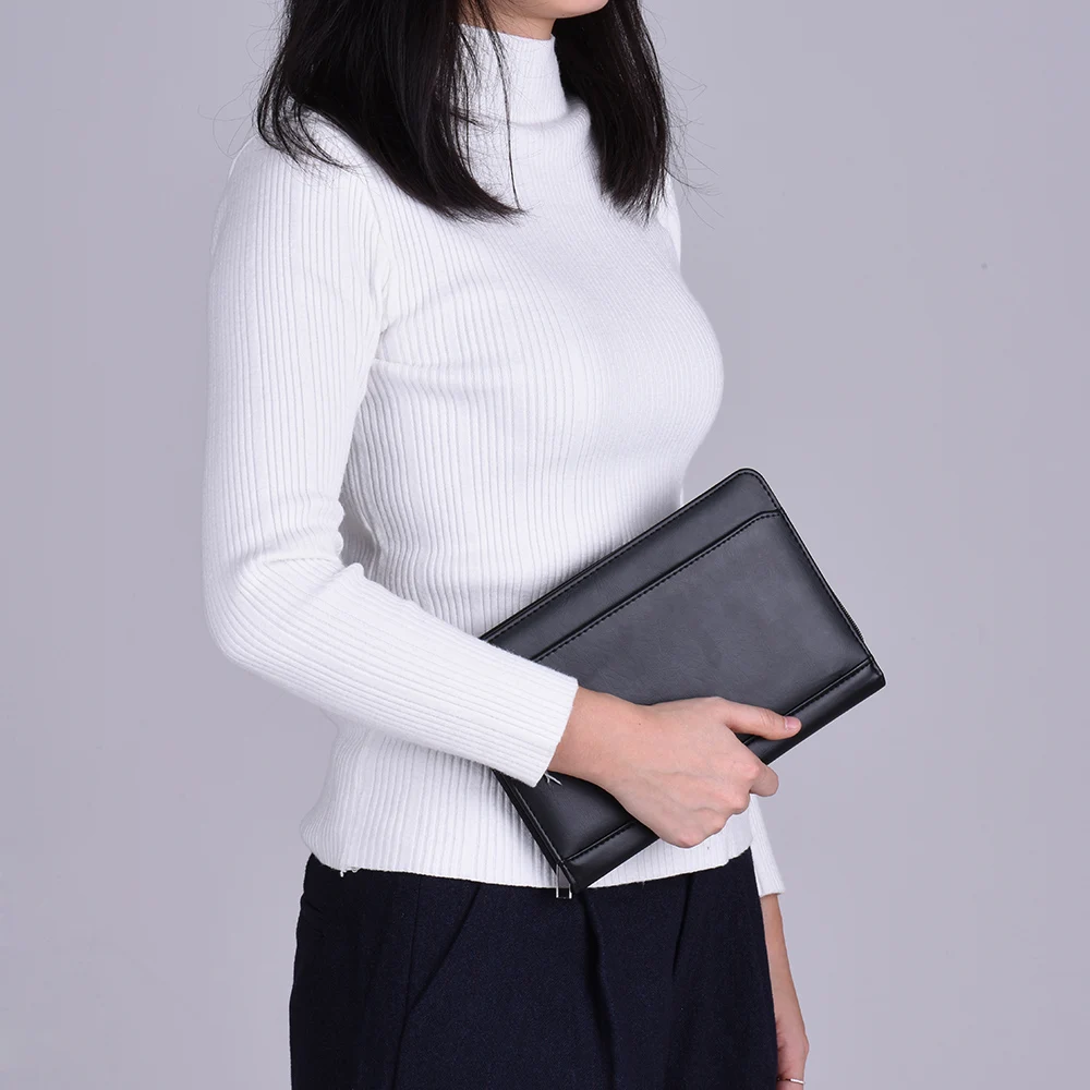 

Portable Business Portfolio Padfolio Folder Document Case Organizer A5 PU Leather with Business Card Holder