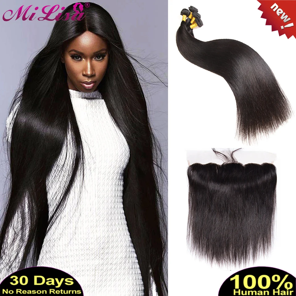 30 Inch Bundles With Frontal Malaysian Straight Hair Weave Bundles With