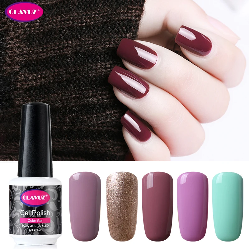 

CLAVUZ Classic UV Gel Nail Polish Top Coat Base Coat Primer Hybrid Varnish 58 Colors 8ML Solid Lucky Lacquer Stamping Enamel