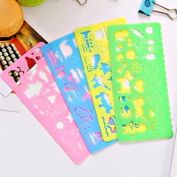

FangNymph 4PCS Candy Color Ruler Art Graphics Symbols Drawing Template Stationery Student Kids Drafting Stencil Ruler Stationery