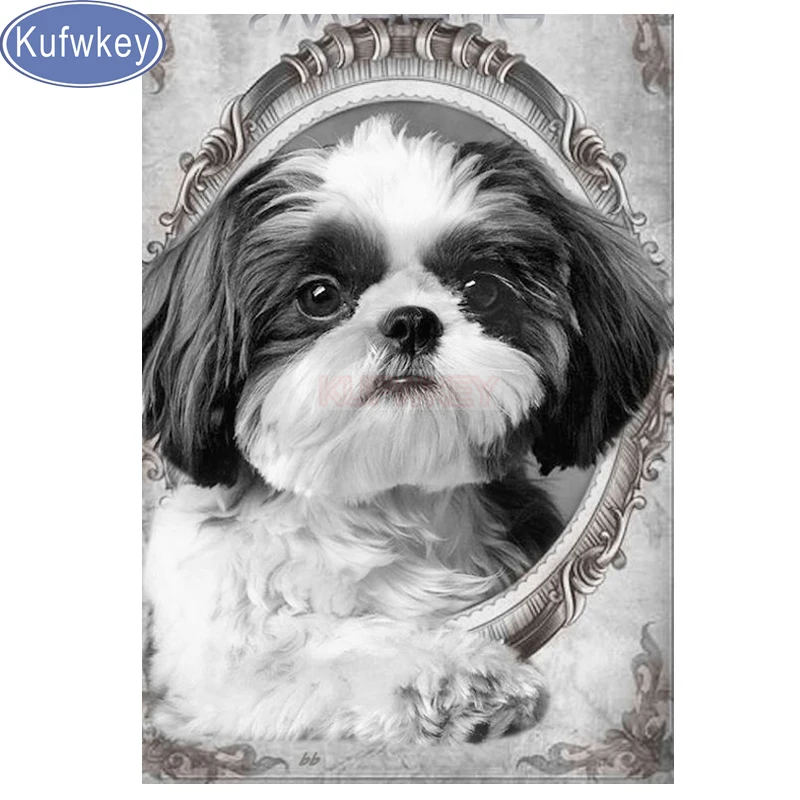 5D DIY Алмазная картина Shih Tzu собака узор вышивка крестиком квадратная Алмазная мозаика животное вышивка черный и белый Настенный декор