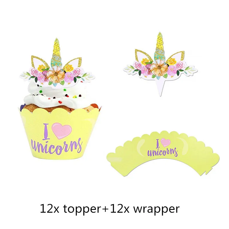12pcs/lot Birthday Cake Toppers Rainbow Unicorn Flags Happy Party Baby Shower Decor Supplies | Дом и сад