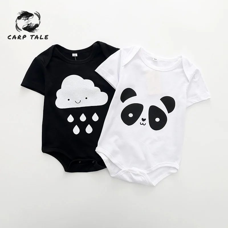 

2019 Summer Hot Boys Girls Baby Panda Rain Point Clothing Triangle Tights Jumpsuit Short Sleeve White Black baby bodysuit