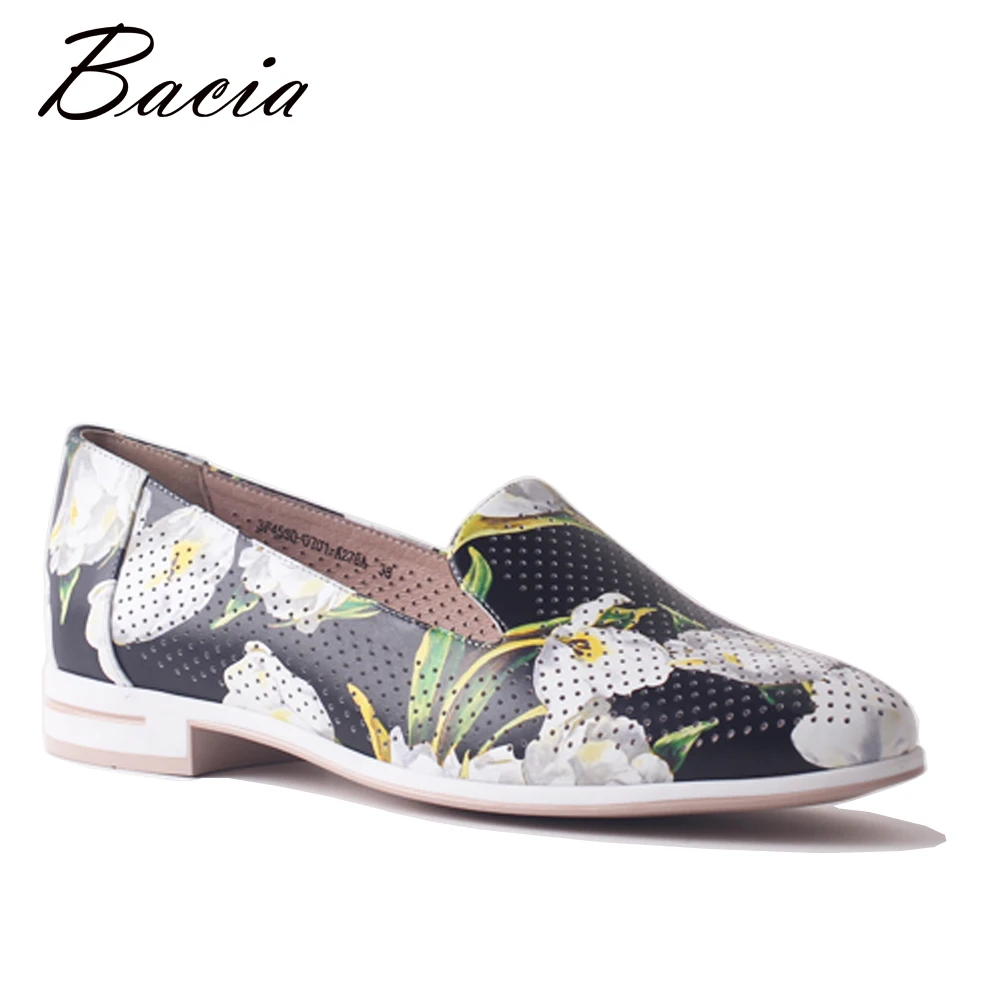 

Bacia New Floral Flat Quality Women Flats Genuine Leather Loafers Comfortable Hollow Summer Breathable Cowhide Shoes SA088